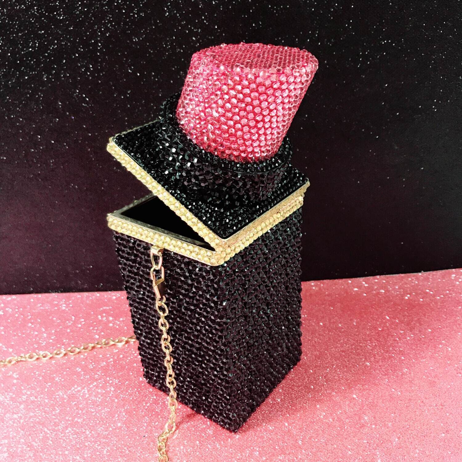 Swarovski Crystal Rhinestone Bling Lipstick Purse: Red Pink Silver Gold