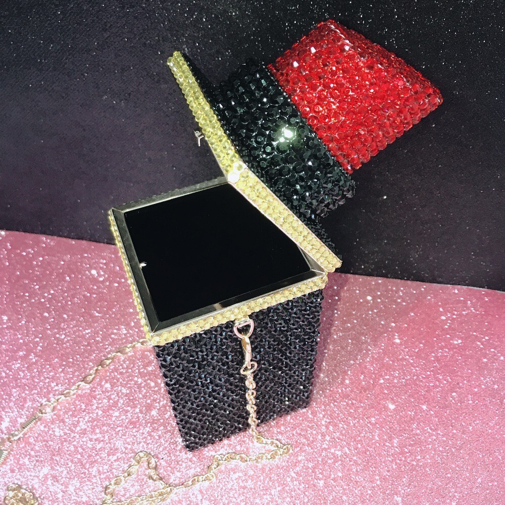 Swarovski Crystal Rhinestone Bling Lipstick Purse: Red Pink Silver Gold