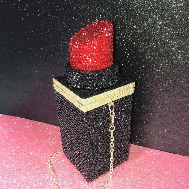 Swarovski Crystal Rhinestone Bling Lipstick Purse: Red Pink Silver Gold