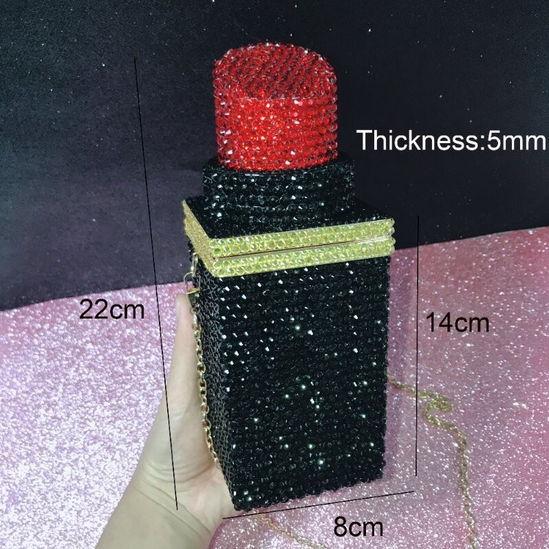 Swarovski Crystal Rhinestone Bling Lipstick Purse: Red Pink Silver Gold