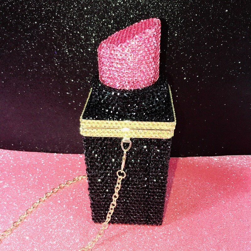 Swarovski Crystal Rhinestone Bling Lipstick Purse: Red Pink Silver Gold