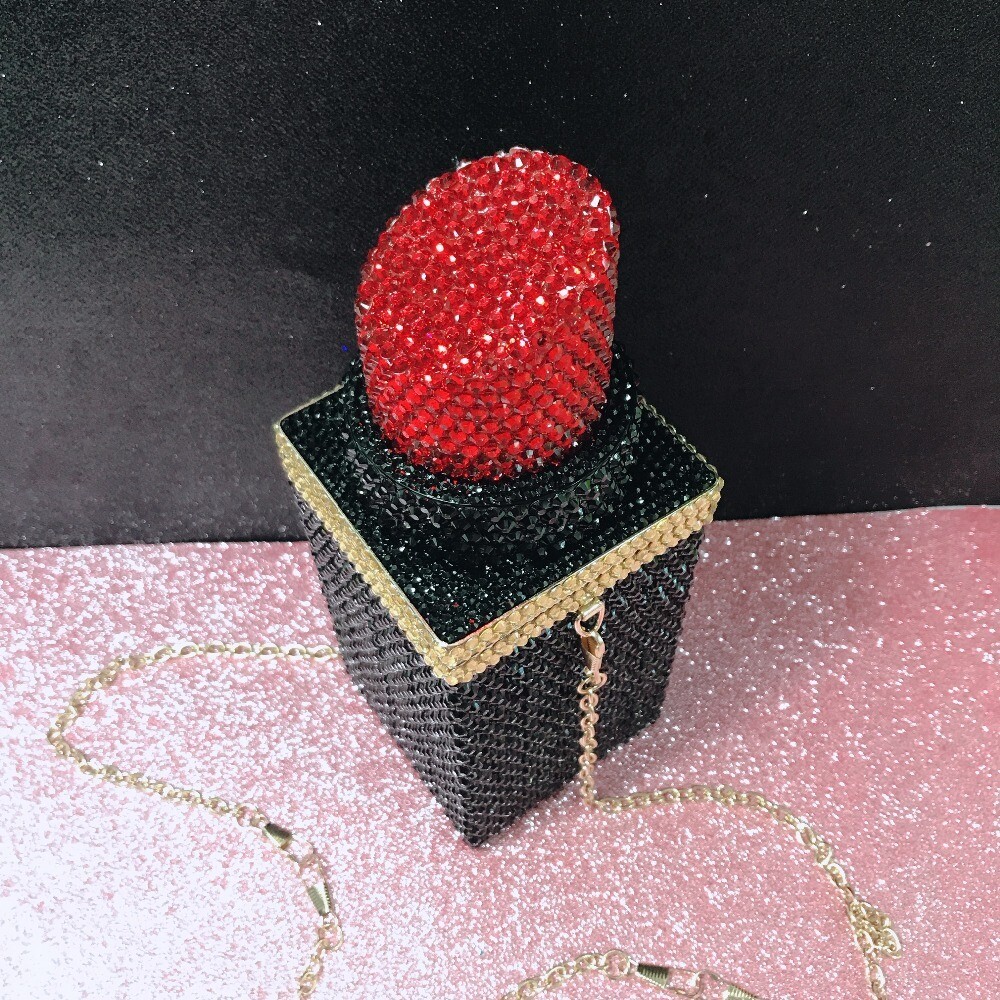 Swarovski Crystal Rhinestone Bling Lipstick Purse: Red Pink Silver Gold