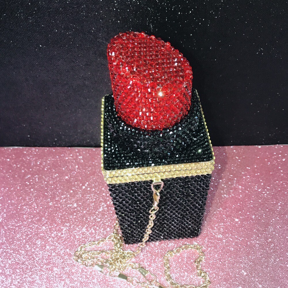 Swarovski Crystal Rhinestone Bling Lipstick Purse: Red Pink Silver Gold