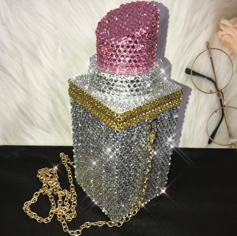Swarovski Crystal Rhinestone Bling Lipstick Purse: Red Pink Silver Gold