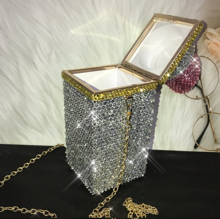 Swarovski Crystal Rhinestone Bling Lipstick Purse: Red Pink Silver Gold