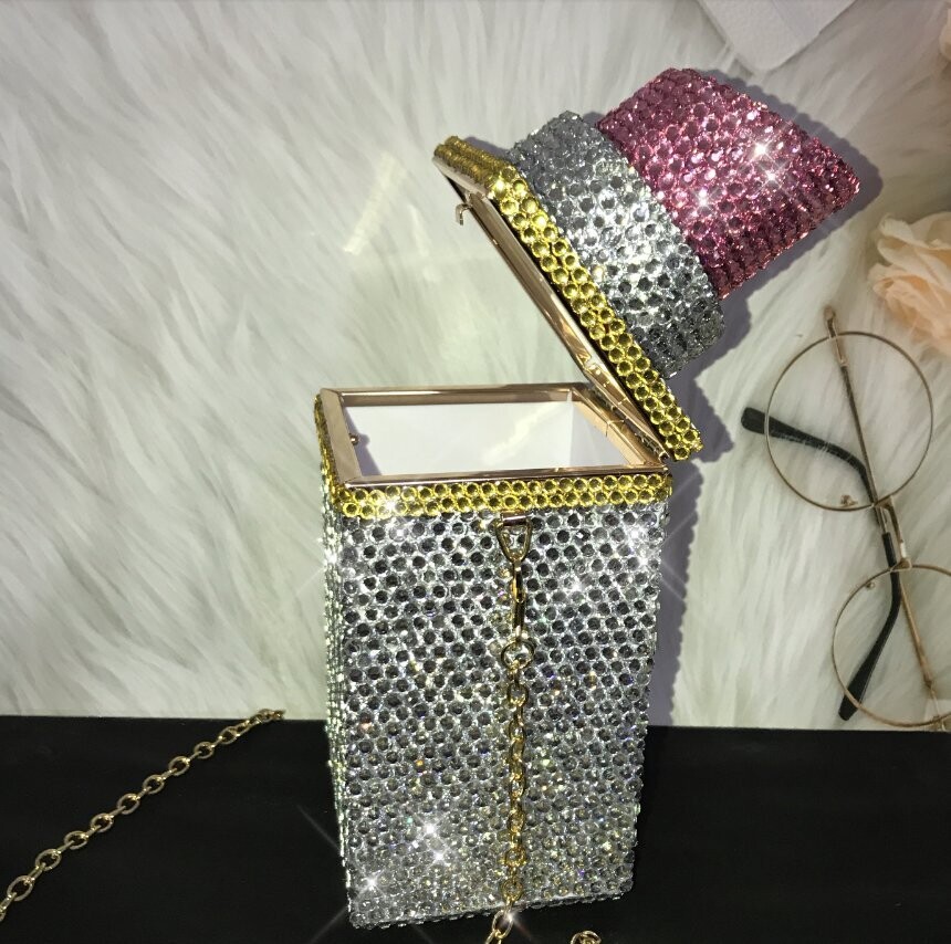 Swarovski Crystal Rhinestone Bling Lipstick Purse: Red Pink Silver Gold