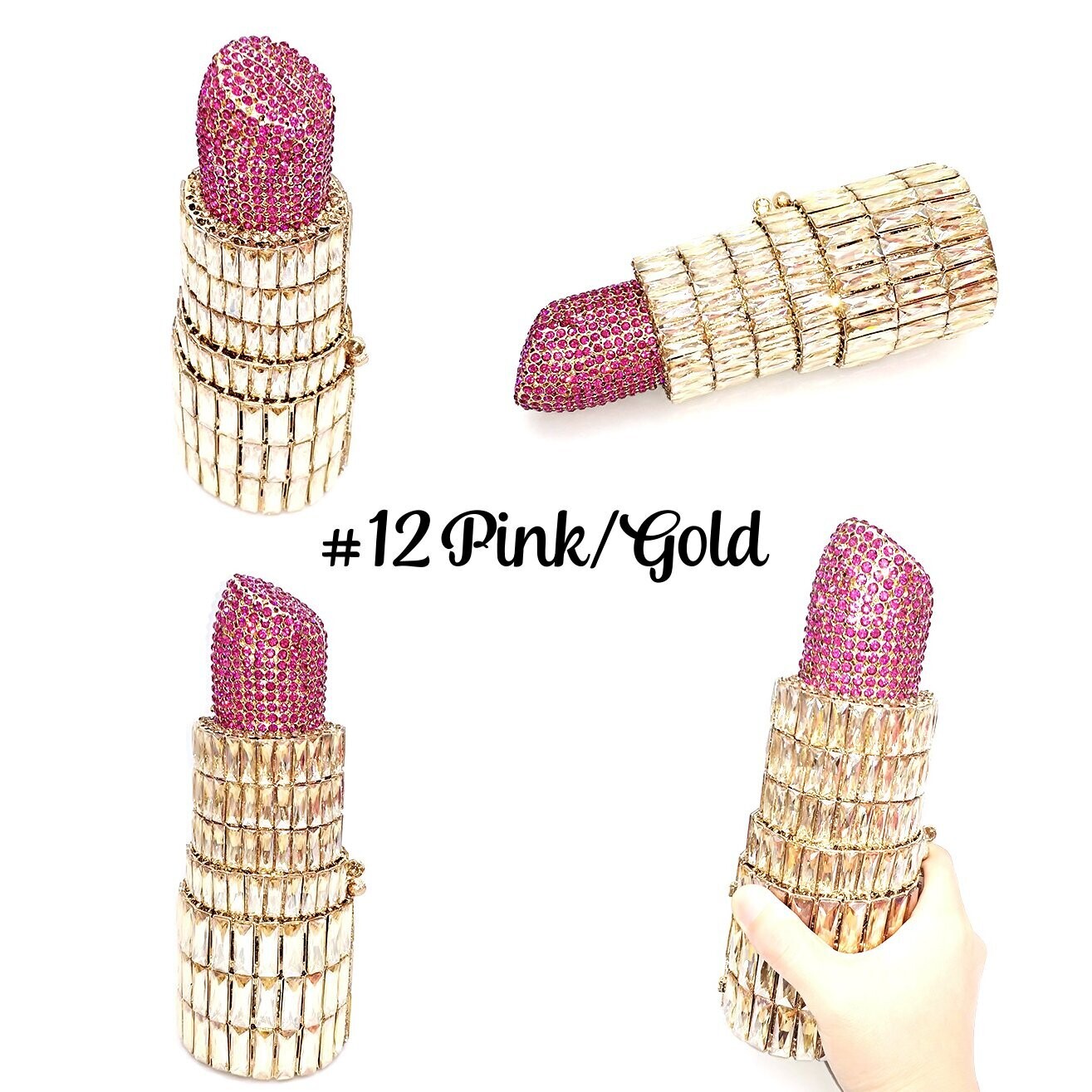 Swarovski Crystal Rhinestone Bling Lipstick Purse: Gold Silver Pink Red Several Colors: Slim