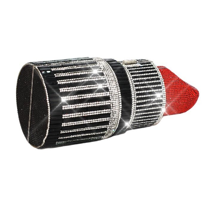 Swarovski Crystal Rhinestone Bling Lipstick Purse: Red Black Silver Gold