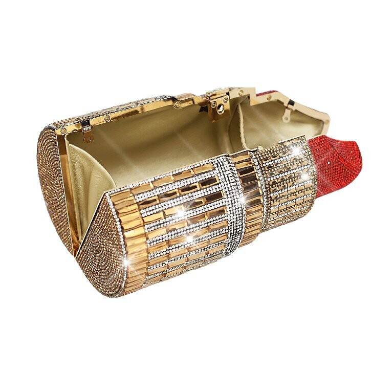 Swarovski Crystal Rhinestone Bling Lipstick Purse: Red Black Silver Gold