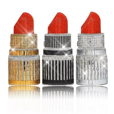 Swarovski Crystal Rhinestone Bling Lipstick Purse: Red Black Silver Gold