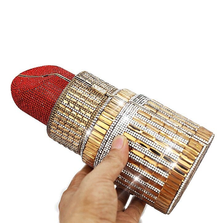 Swarovski Crystal Rhinestone Bling Lipstick Purse: Red Black Silver Gold