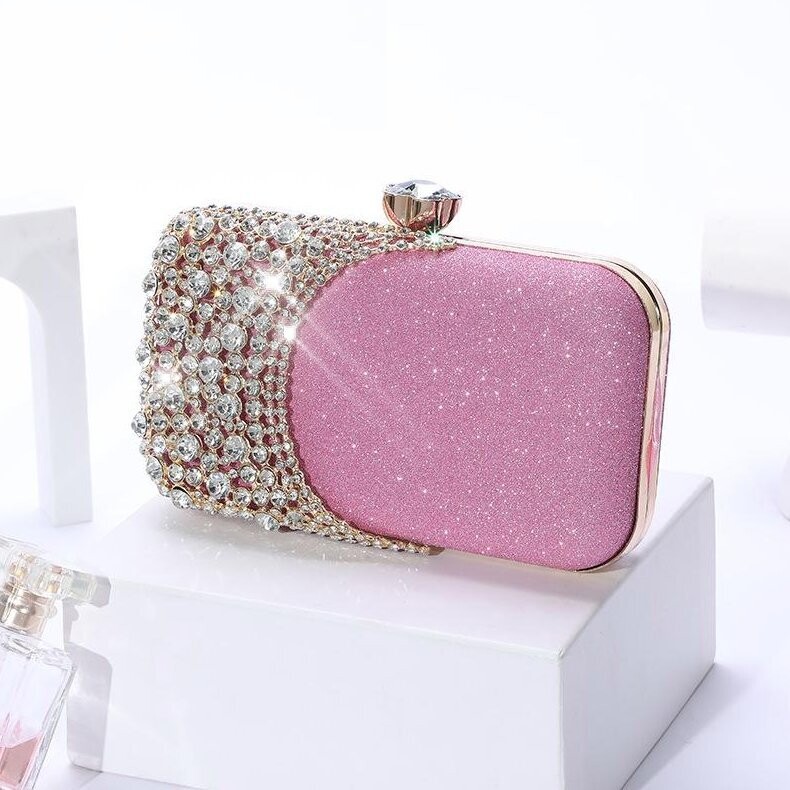 Swarovski  Crystal Rhinestone Bling Purse: Gold Pink Silver Black