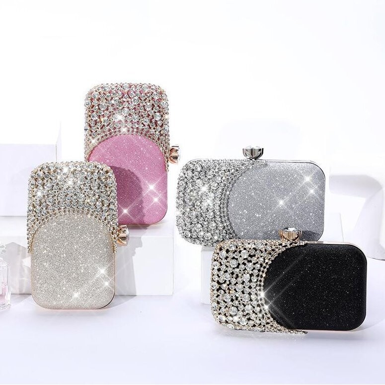 Swarovski  Crystal Rhinestone Bling Purse: Gold Pink Silver Black