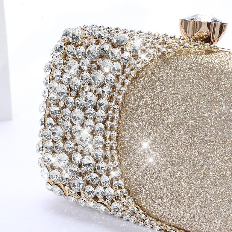 Swarovski  Crystal Rhinestone Bling Purse: Gold Pink Silver Black
