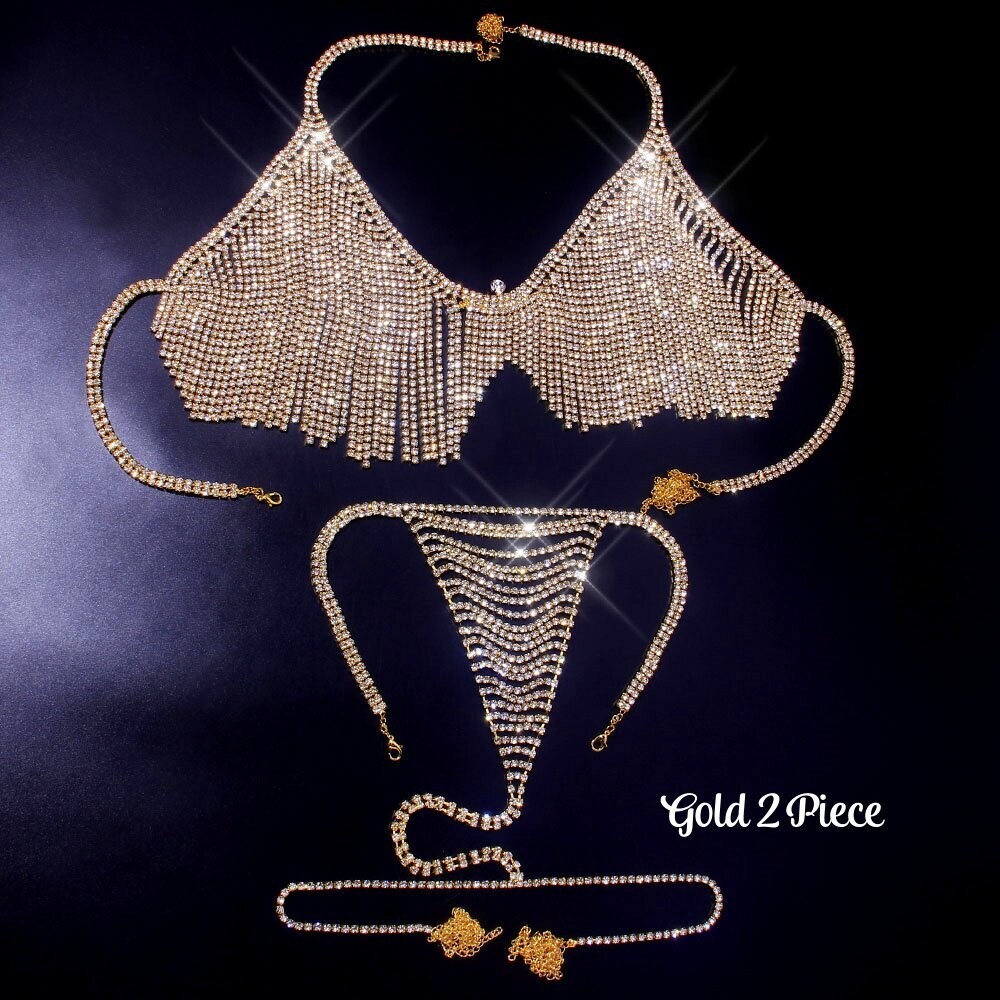 Swarovski Crystal Rhinestone Bling Tassel Bikini