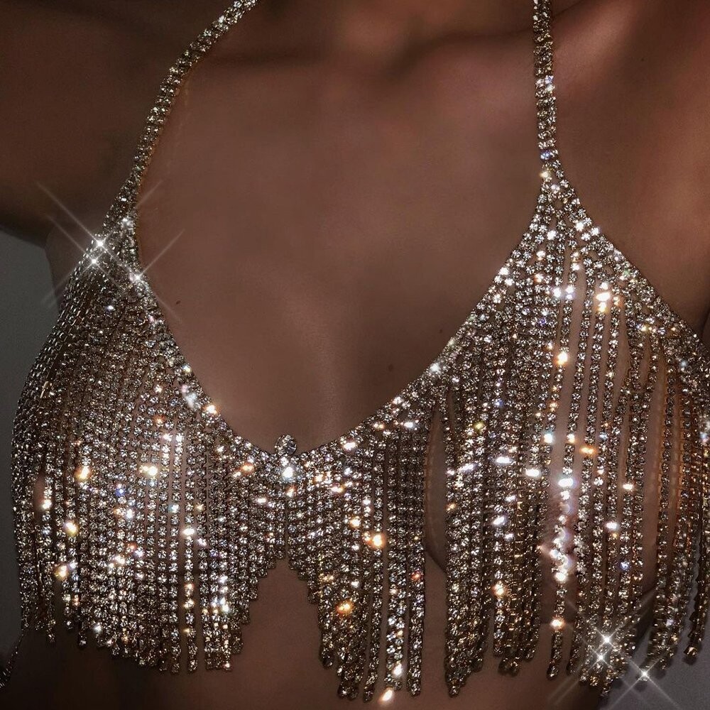 Swarovski Crystal Rhinestone Bling Tassel Bikini