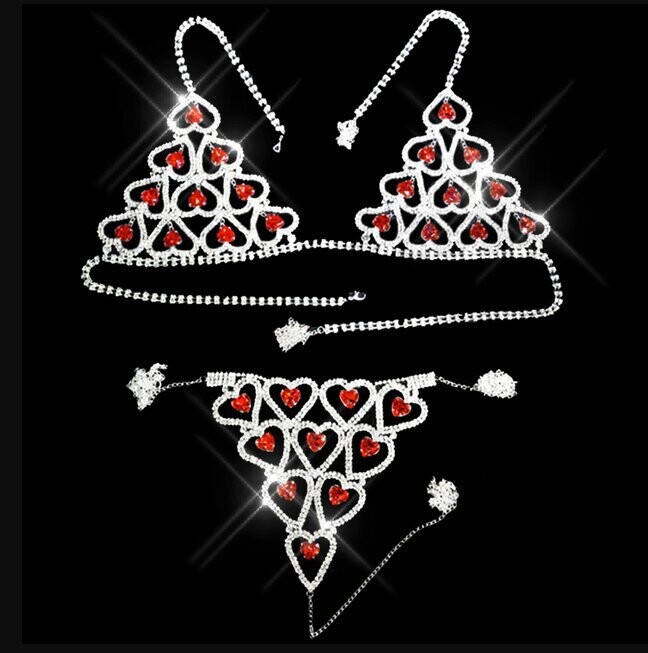 Swarovski Crystal Rhinestone Bling Heart Bikini