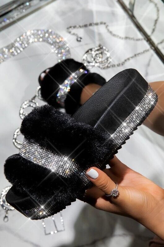 Swarovski Crystal Rhinestone Bling Fuzzy Slippers