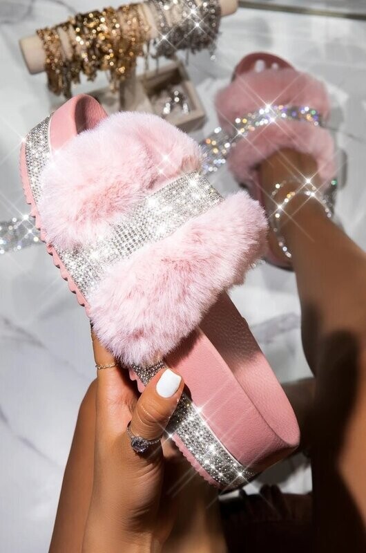 Swarovski Crystal Rhinestone Bling Fuzzy Slippers
