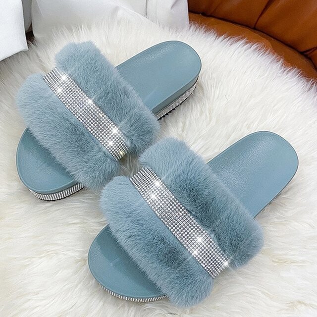 Swarovski Crystal Rhinestone Bling Fuzzy Slippers