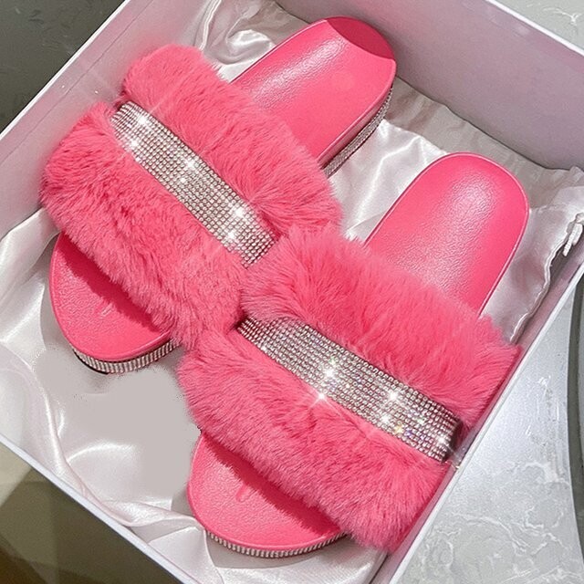 Swarovski Crystal Rhinestone Bling Fuzzy Slippers