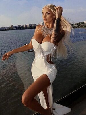 Swarovski Crystal Rhinestone Bling Gown + FREE Necklace