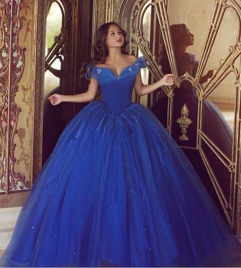 Cinderella Royal Blue Gown Bling Crystal Rhinestone Butterflies Quinceañera Prom Dress
