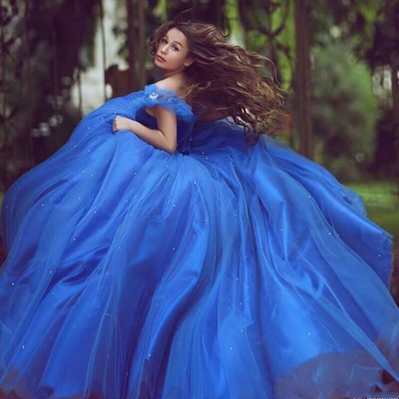Cinderella Royal Blue Gown Bling Crystal Rhinestone Butterflies Quinceañera Prom Dress