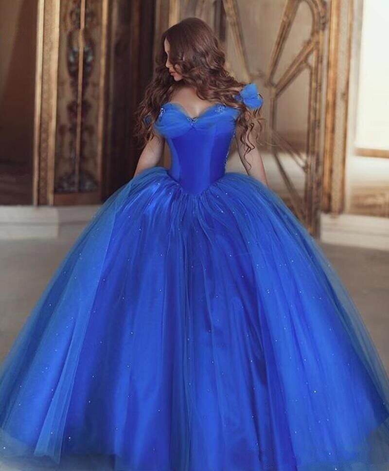 Cinderella Royal Blue Gown Bling Crystal Rhinestone Butterflies Quinceañera Prom Dress