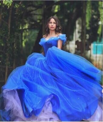 Cinderella Royal Blue Gown Bling Crystal Rhinestone Butterflies Quinceañera Prom Dress