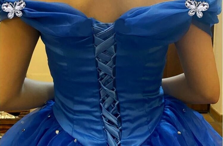 Cinderella Royal Blue Gown Bling Crystal Rhinestone Butterflies Quinceañera Prom Dress