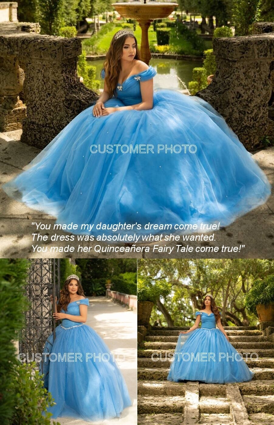 Cinderella Royal Blue Gown Bling Crystal Rhinestone Butterflies Quinceañera Prom Dress