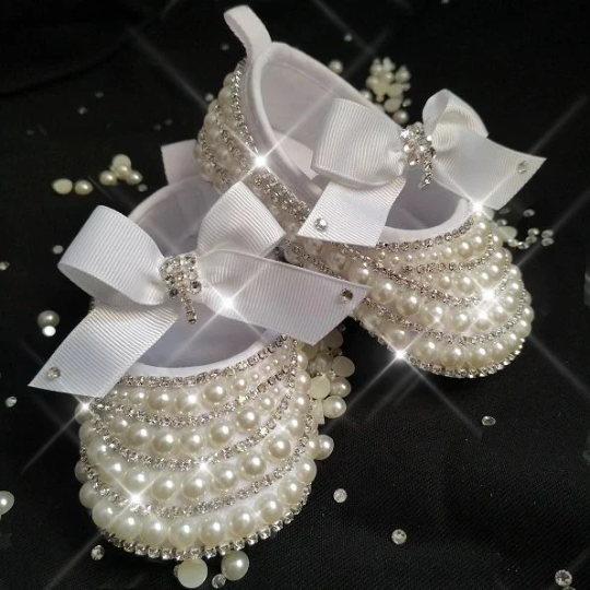 Swarovski Crystal Rhinestone Bling Baby Baptism Shoes