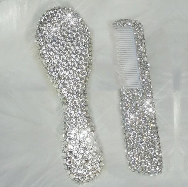 Swarovski Crystal Rhinestone Bling Baby Princess Shoes &amp; Brush Set