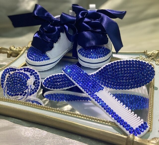 Swarovski Crystal Rhinestone Bling Baby Princess Shoes &amp; Brush Set