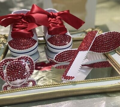Swarovski Crystal Rhinestone Bling Baby Princess Shoes & Brush Set