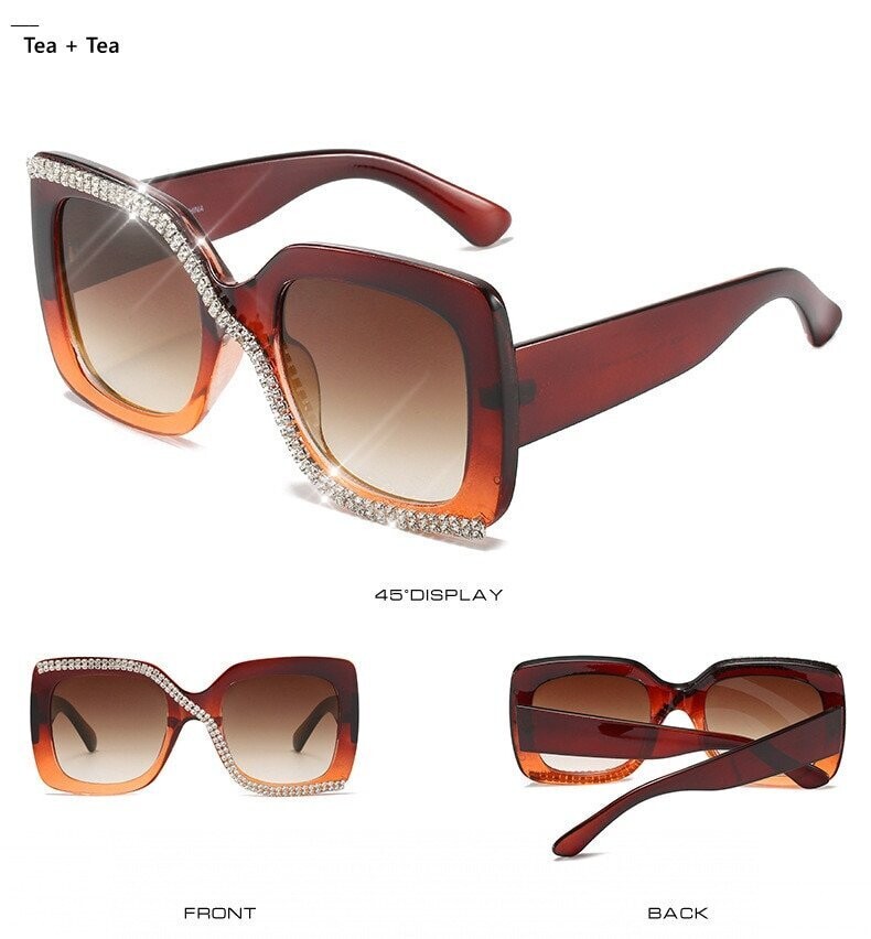 Swarovski Crystal Rhinestone Bling Swirl Square  Sunglasses