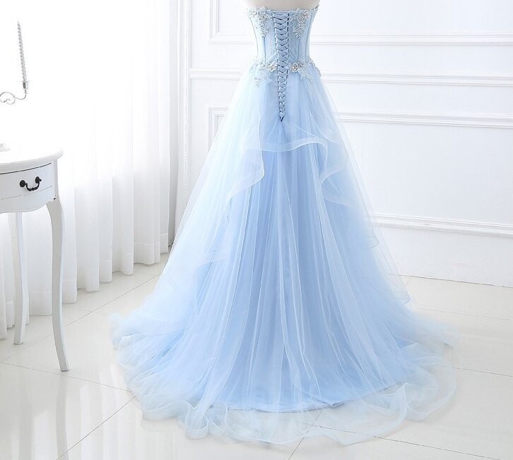 Cinderella Light Blue Prom Gown Bling Crystal Rhinestone Quinceañera Prom Dress