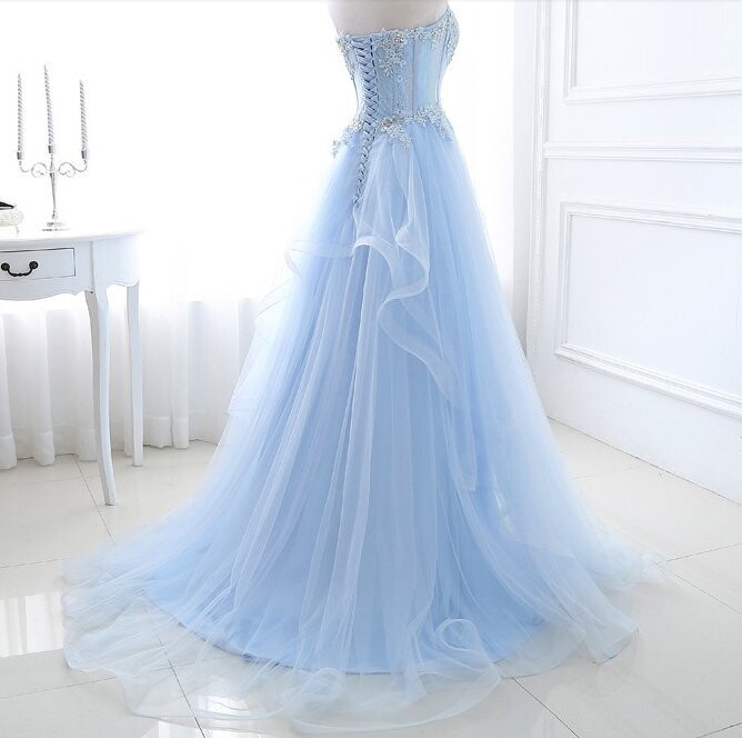 Cinderella Light Blue Prom Gown Bling Crystal Rhinestone Quinceañera Prom Dress