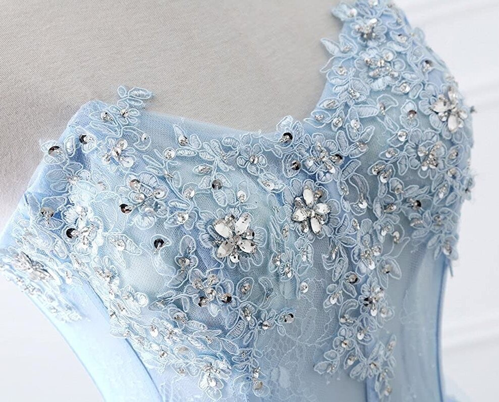 Cinderella Light Blue Prom Gown Bling Crystal Rhinestone Quinceañera Prom Dress