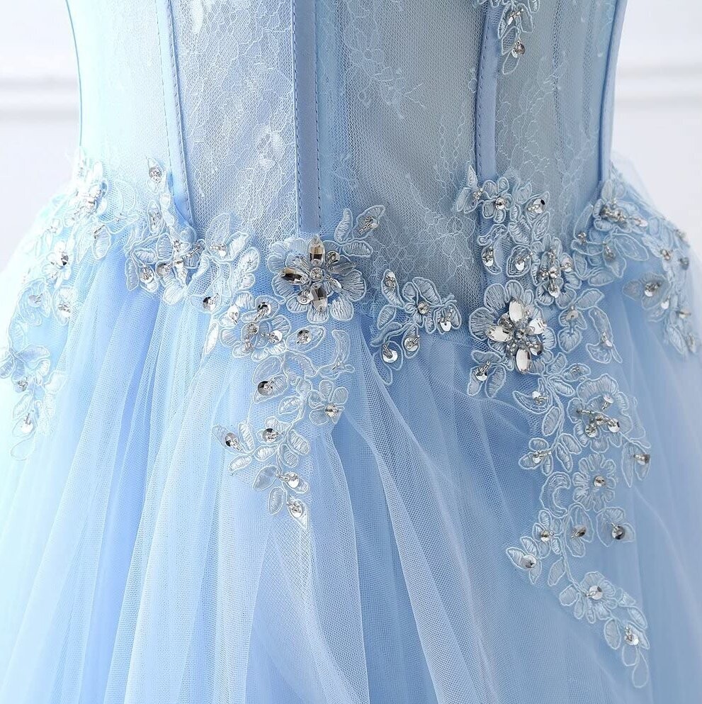 Cinderella Light Blue Prom Gown Bling Crystal Rhinestone Quinceañera Prom Dress