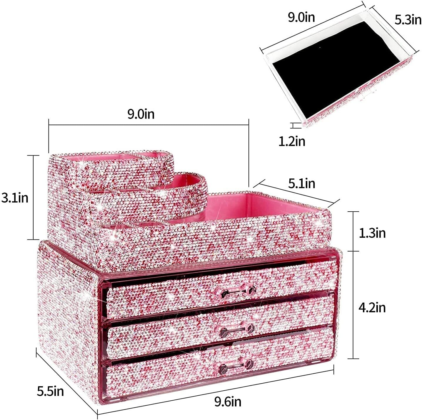 Swarovski Crystal Rhinestone Bling Pink Cosmetic Organizer &amp; Matching Items