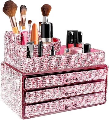 Swarovski Crystal Rhinestone Bling Pink Cosmetic Organizer & Matching Items