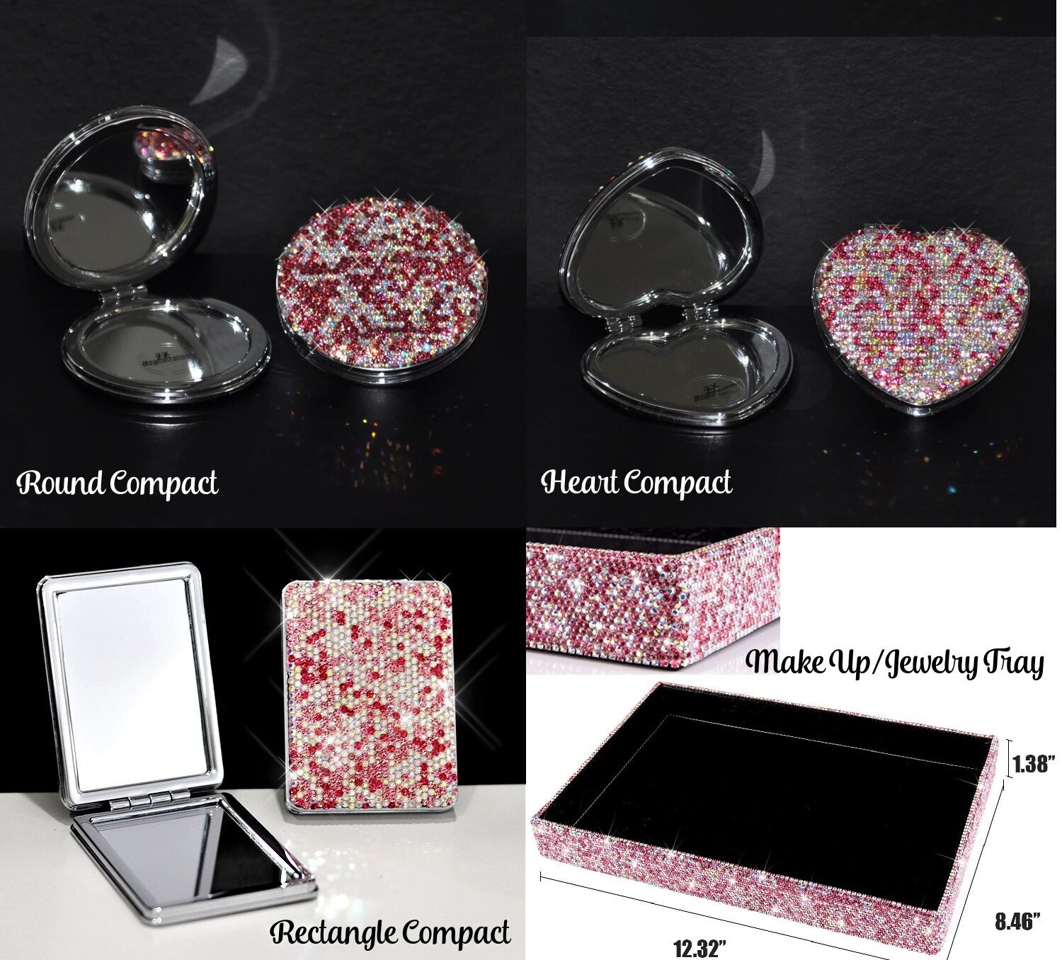 Swarovski Crystal Rhinestone Bling Pink Cosmetic Organizer &amp; Matching Items