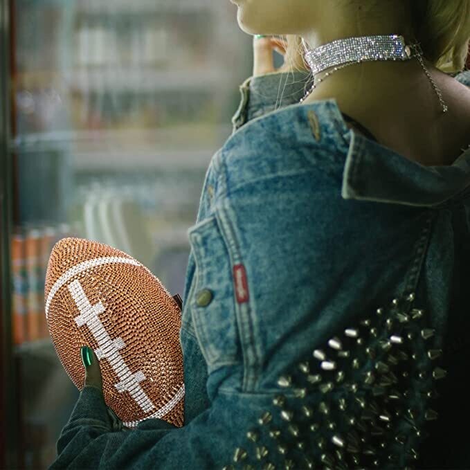 Swarovski Crystal Rhinestone Bling Football Clutch Purse
