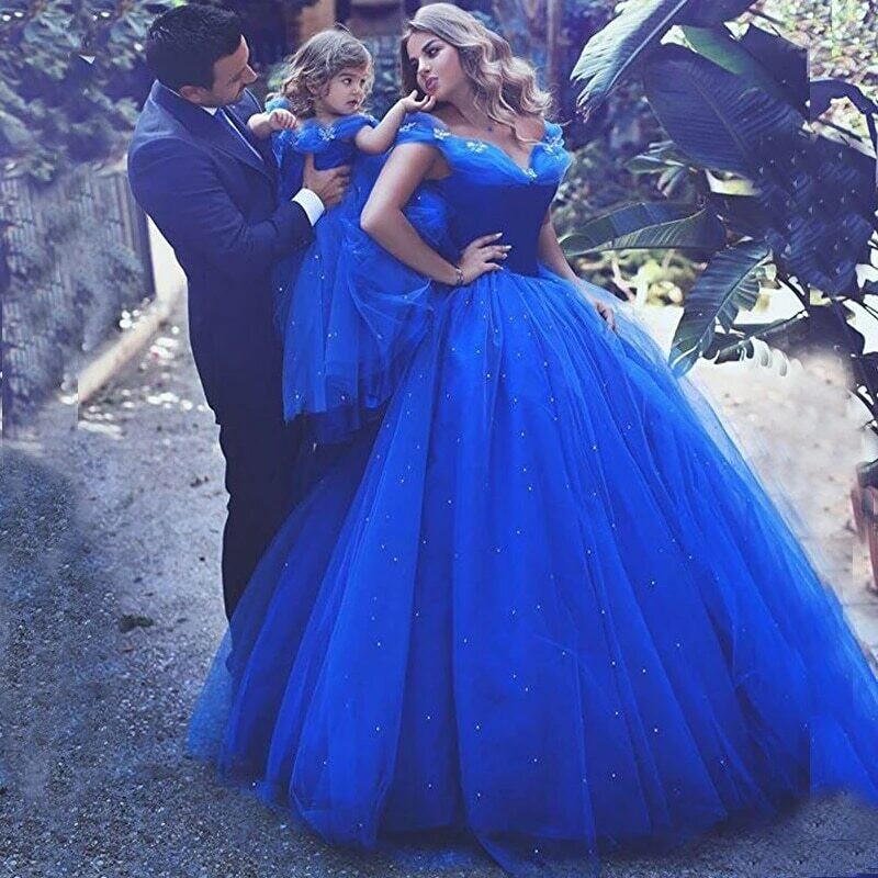 Cinderella Gown Crystal Rhinestone Bling Butterflies Royal Blue Flower Girl Dress