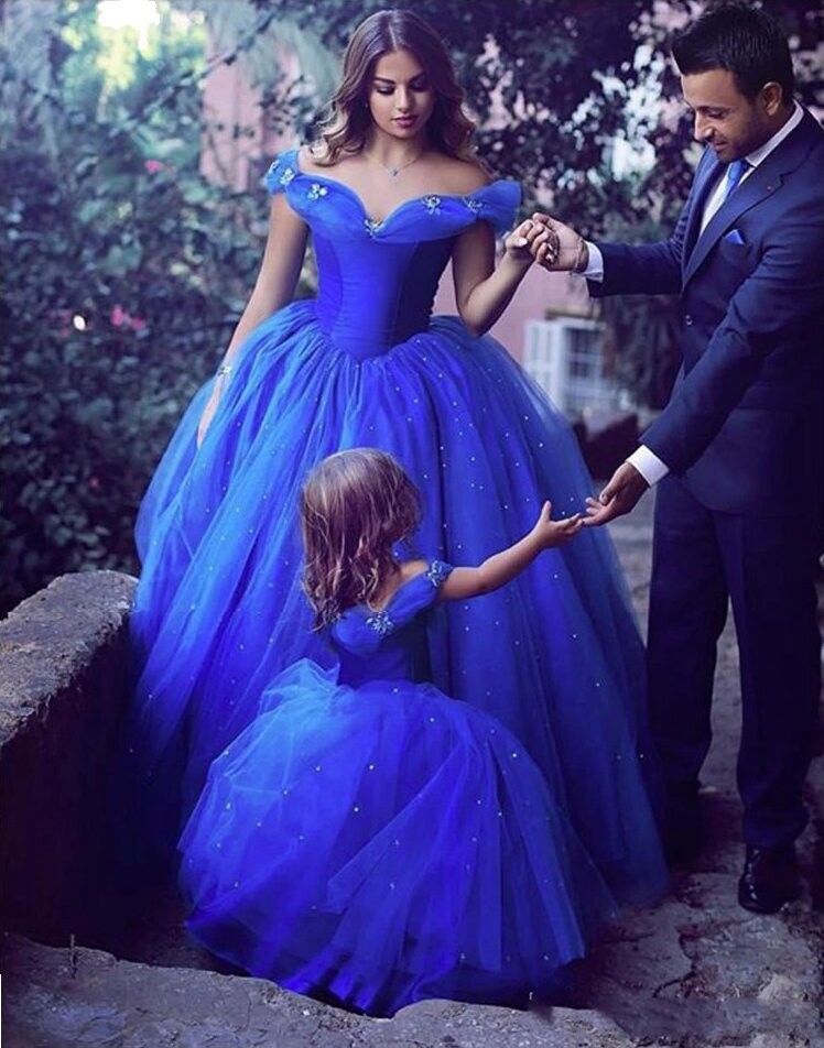 Cinderella Gown Crystal Rhinestone Bling Butterflies Royal Blue Flower Girl Dress