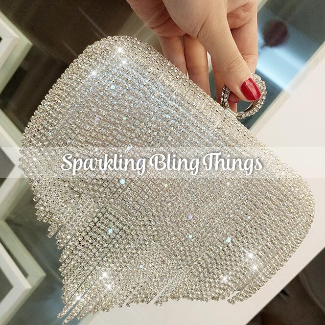 Swarovski  Crystal Rhinestone Bling Tassel Purse: Silver Gold