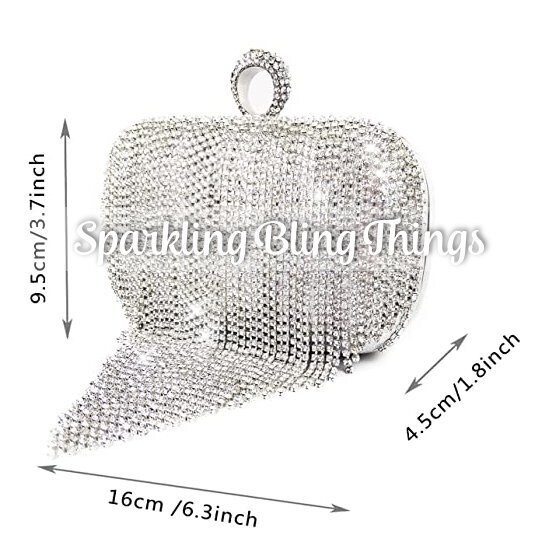 Swarovski  Crystal Rhinestone Bling Tassel Purse: Silver Gold