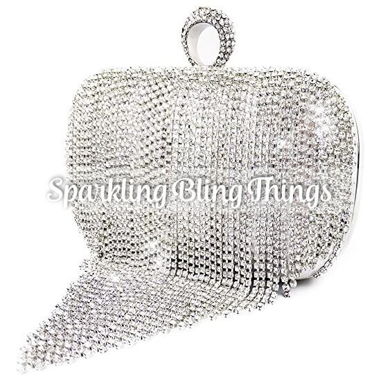 Swarovski  Crystal Rhinestone Bling Tassel Purse: Silver Gold